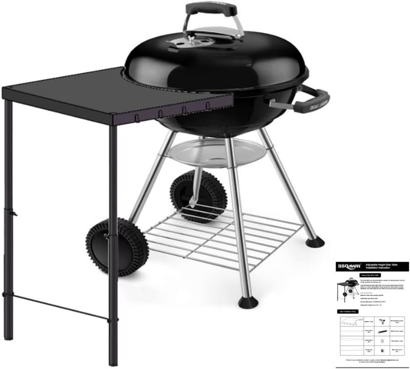 Photo 1 of 18", 22" Work Table for Weber Kettle Grill, Heavy Duty Portable Side Table for Weber Charcoal Grill, Outdoor Barbecue Worktop with Adjustable Leg
