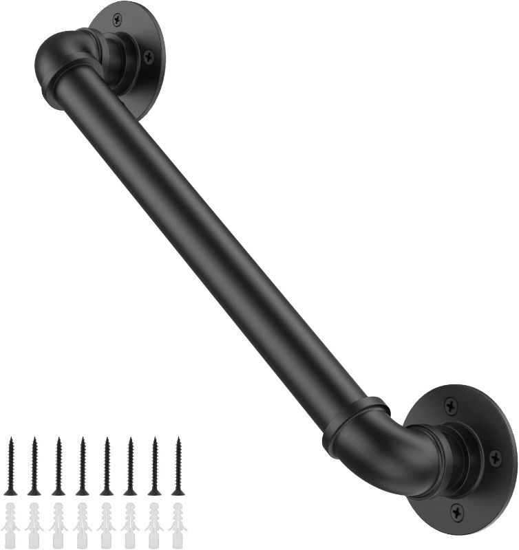 Photo 1 of 3FT Industrial Staircase Handrail Non-Slip Pipe Bar Foot Rail Wall Mount Stair Rail Vintage Grab Bar for Steps Black Iron Pipe Handrail for Outdoor Indoor Stairs Loft Porch Hand Rail (3ft)
