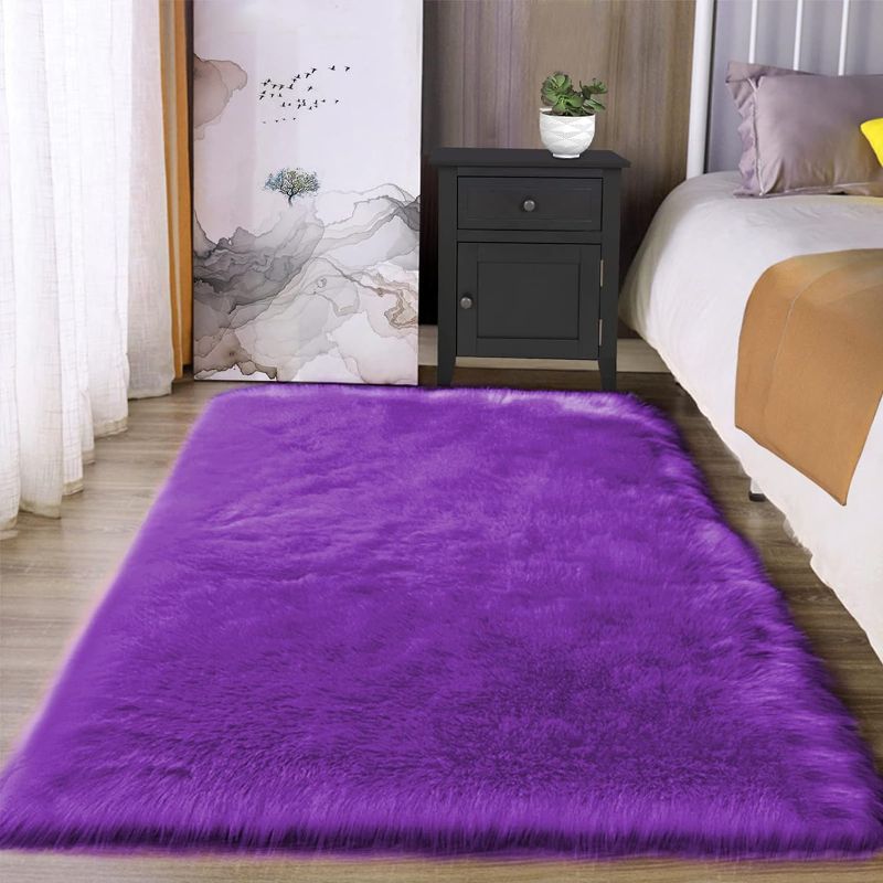 Photo 1 of Latepis Fluffy Shag Rug Purple 3x5 Rug Washable Faux Fur Rug Bedroom Rug Furry Carpet for Living Room Dorm Floor Rug Plush Soft Rug Room Decor Rectangle
