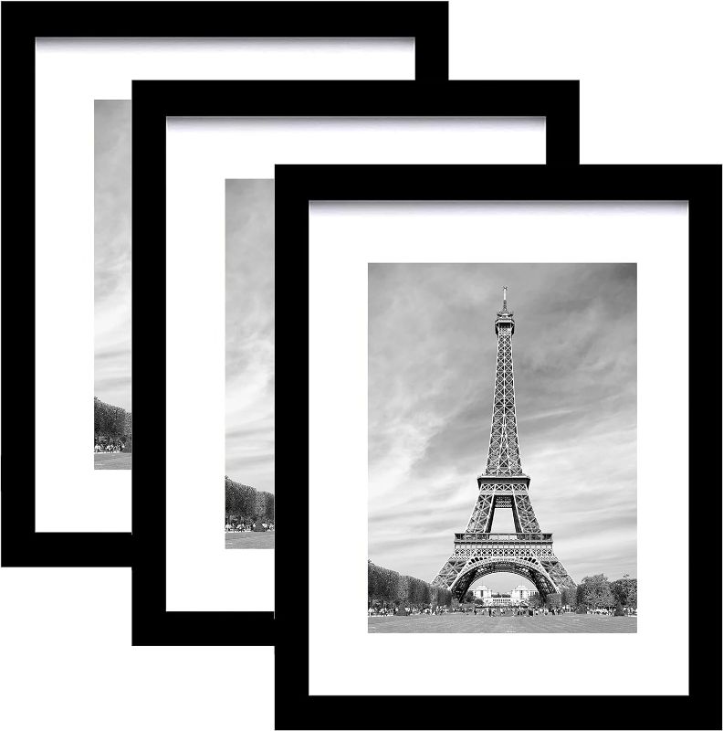 Photo 1 of 11x14 Picture Frame Set of 3, Display Pictures 8x10 with Mat or 11 x 14 Without Mat, Poster Frame for Wall Mounting Display, Black
