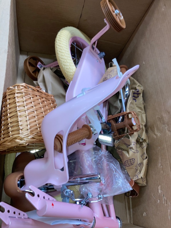 Photo 1 of RULLY Retro Kids Bike with Doll Seat, Training Wheels, Basket, Hand Brake & Bike Bell for 2-7 Years Old Girls & Boys (Green, Beige & Pink) Vintage-Beige 12 Inch With Training Wheels