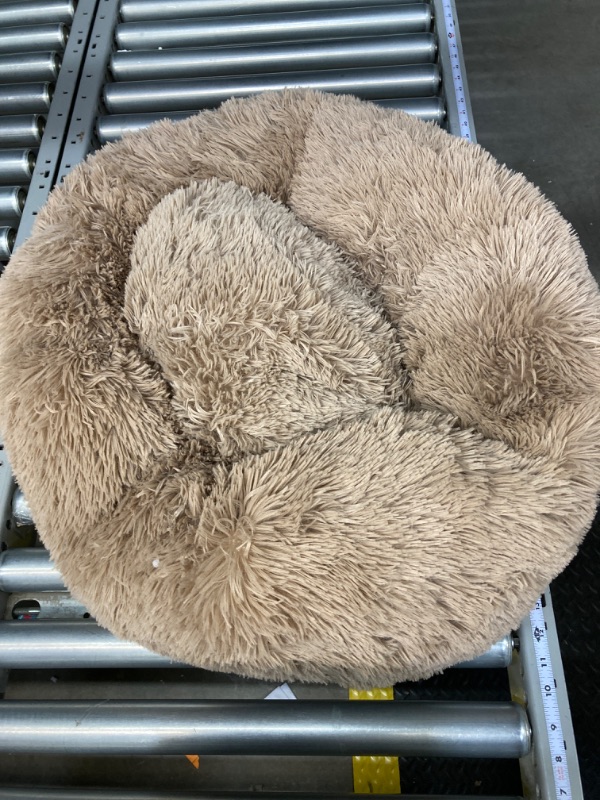 Photo 3 of Bedsure Calming Dog Bed for Medium Dogs - Donut Washable Medium Pet Bed, 30 inches Anti-Slip Round Fluffy Plush Faux Fur Cat Bed, Fits up to 45 lbs Pets, Camel
