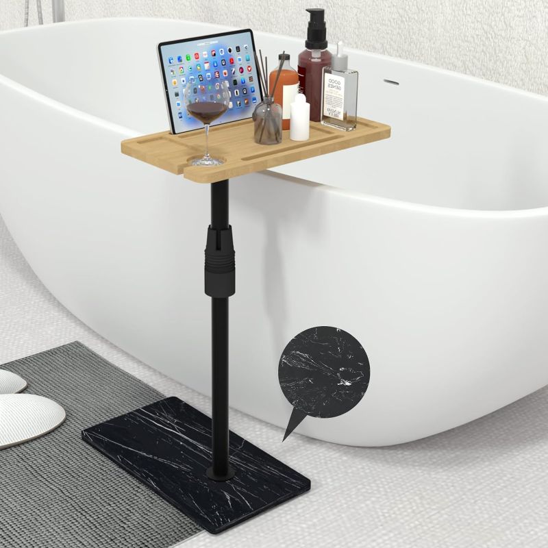 Photo 1 of Bathtub Tray Table with Mable Base, Freestanding Bath Tray Tub Caddy for Tub Against Wall, Bathtub Shelf Hot Tub Table for Luxury Bath Home Spa Bath Accessories
