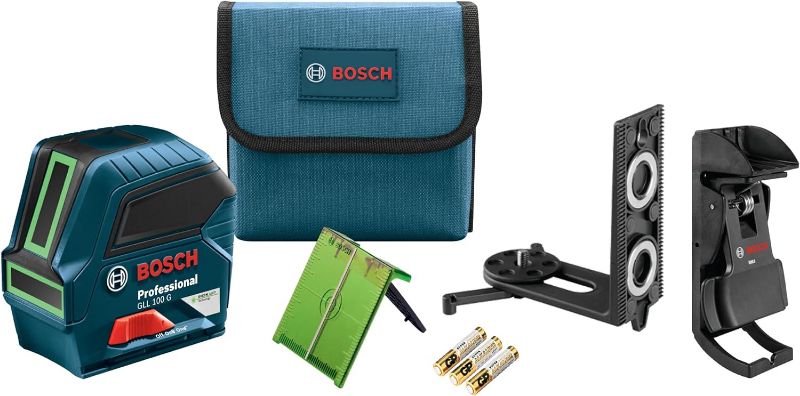 Photo 1 of Bosch GLL 100 GX Self Leveling Cross Line Laser Level [100 FT] Horizontal & Vertical Mode Electronic Laser Includes Batteries, Magnetic Mounts and Heavy-Duty Pouch
