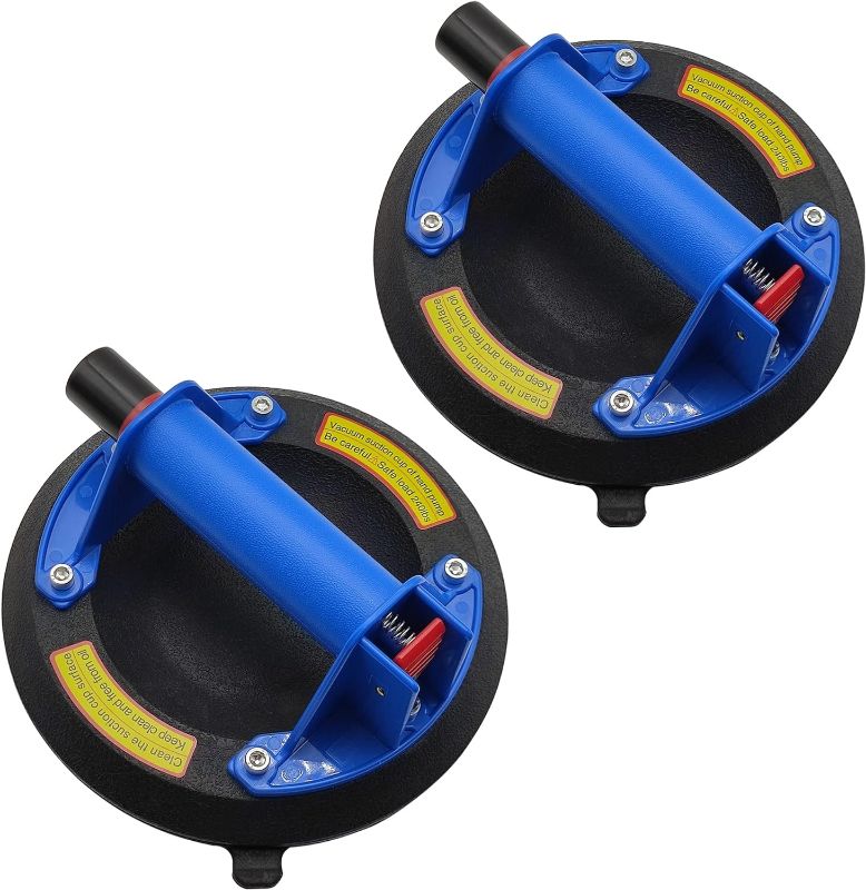 Photo 1 of 8" Heavy Duty Suction Cup to Lift Large Glass, Tile, Marble, Industrial Vacuum Suction Lifter with Handle for Glass Lifting & Replacement, 240 lbs Load Capacity (Blue & 2 Pack)

