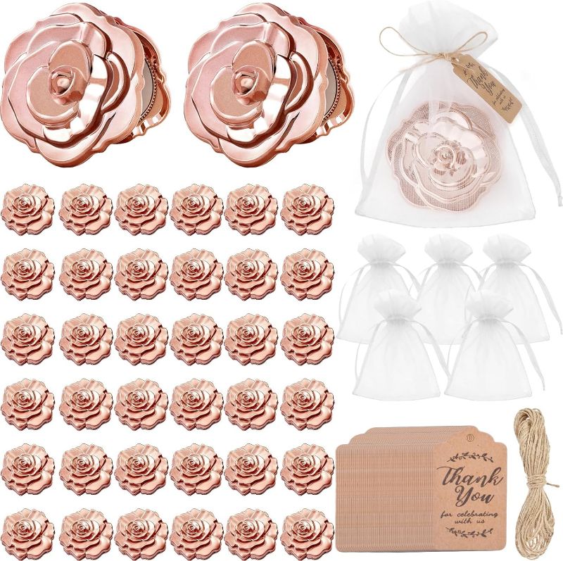 Photo 1 of 50 Set Rose Compact Mirrors Bulk Quinceanera Wedding Party Favors Including Rose Shape Mirrors and Thank You Tags with White Organza Bags for quinceanera, Wedding Party Guests Souvenir Gift (50)
