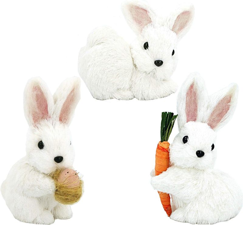 Photo 1 of Nature Vibe Sisal Baby Bunny Easter Decorations,Set of 3 White Easter Bunny Family for Easter Home Decor or Seasonal Parties,Cute Bunny Figurine as...
