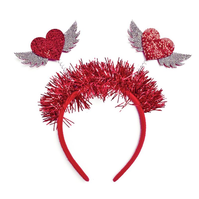 Photo 1 of Valentine's Day Heart Headband Glitter Red Love Hair Hoop Boppers Hair Accessories Cupid Heart Shaped Hairband Sequin Headpiece Holiday Party Gift Decoration Supplies For Women Girls