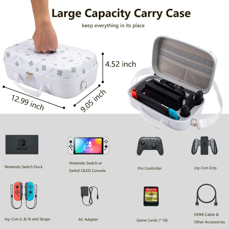 Photo 1 of Carrying Case Compatible with Nintendo Switch, Portable Travel All Protective Hard Messenger Bag Soft Lining 18 Games for Switch Console Pro Controller & Accessories (2023 Newest White