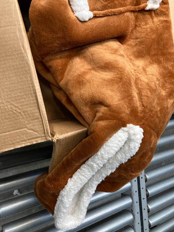 Photo 2 of Bedsure Oversized Wearable Blanket Hoodie, Long Sherpa Fleece Blanket Sweatshirt as Gifts for Men, with Warm Big Hood for Christmas, Side Split and Belt, Brown, Oversize