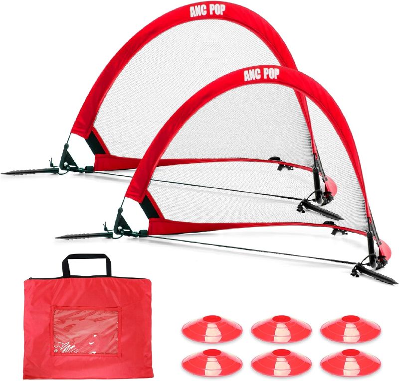 Photo 1 of Portable Pop Up Soccer Goal Net Set for Kids or Adaults Trainning and Backyard Playing with Carrying Case, Training Cones and Target https://a.co/d/euqyhUP