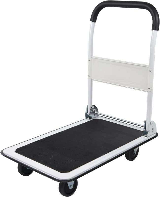 Photo 1 of LEADALLWAY Foldable Push Cart Platform Cart 330lbs Capacity 4 Wheels 28.7x18.5x32.3inches White