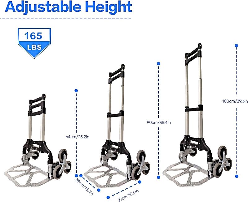 Photo 1 of Folding Hand Truck, 165lbs Load Stair Climbing Cart with Silent Wheel, Light Weight Portable Folding Dolly Multi-fuctional Foldable Hand Cart Heavy Duty Utility Cart for Home Office & Travel Use