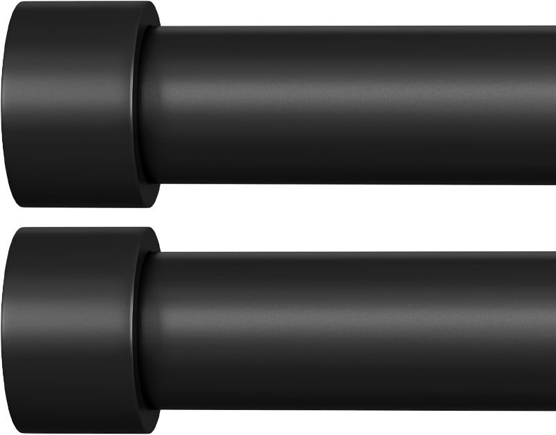 Photo 1 of 2 Pack Curtain Rods for Windows 66 to 120 Inch, 1 Inch Matte Black Curtain Rod Heavy Duty Adjustable Long Window Curtain Rod Room Divider for Door Indoor Outdoor