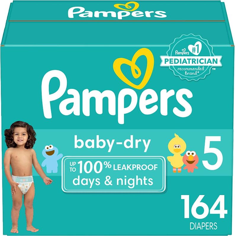 Photo 1 of Pampers Baby Dry Diapers - Size 5, One Month Supply (164 Count), Absorbent Disposable Diapers
