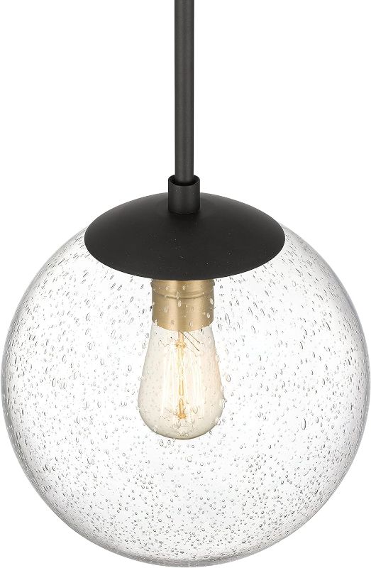 Photo 1 of Fin Pendant Lighting, Modern Farmhouse Island Pendant Lights with 9.5 inch Seeded Globe Glass Shade for Kitchen, Hallway, Entryway, Dining Room, Bedroom, Living Room, Bulbs Not Included
