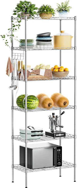 Photo 1 of Auslar Metal Storage Shelves 6 Tier Wire Shelving Unit - Metal Racks for Storage with Adjustable Level Feet and Hanging Hooks, Chrome, Grey (21.26" L x 11.5" D x 62.2" H) 500LBS Max
