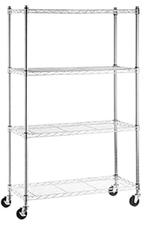 Photo 1 of Amazon Basics 4-Shelf Heavy Duty Shelving Storage Unit on 3'' Wheel Casters, Metal Organizer Wire Rack - Chrome Silver