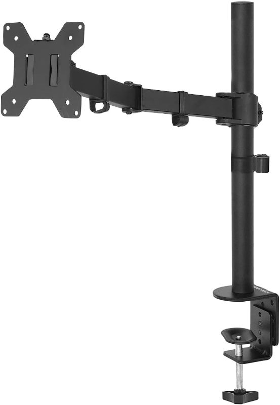 Photo 1 of Amazon Basics Single Computer Monitor Stand Height Adjustable Desk Arm Mount, Steel, Black
