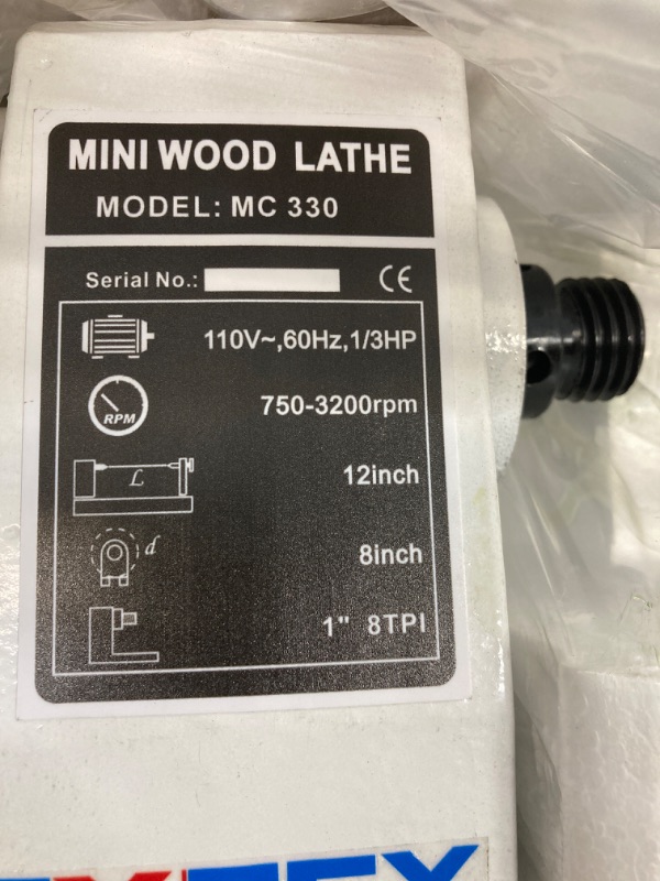 Photo 5 of 8" x 12" Wood Lathe, Mini Benchtop Wood Lathe Machine1/3 HP Infinitely Variable Speed 750-3200 RPM with 3 Chisels for Woodworking, Woodturning