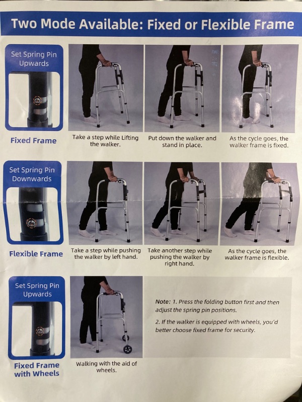 Photo 3 of Walkers for Seniors Foldable - Compact Folding Walker with 2 Wheels, 8 Height Adjustable Aluminum Walkers, Stable Stand Up Walkers for Seniors Elderly, Adult Walker Supports up to 420 Lbs