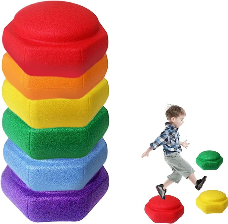 Photo 1 of Stepping Stones 6Pcs for Balance Multicolored Curved Stepping Stones for Kids Stackable Kids Stacking Blocks Toy For Balance Kindergarten, Purple,Obstacle Course Kids