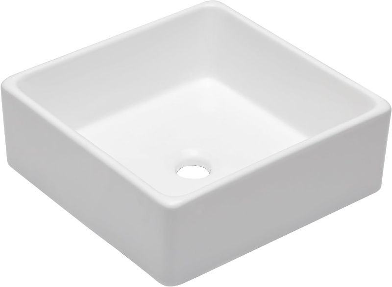 Photo 1 of Bathroom Vessel Sink - Logmey 15''x15'' Square Bathroom Vessel Sink Above Counter White Porcelain Ceramic Vanity Sink Art Basin