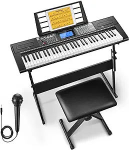 Photo 1 of Donner 61 Key Keyboard Piano, Electric Piano Keyboard Kit with 249 Voices, 249 Rhythms - Includes Piano Stand, Stool, Microphone, Gift for Beginners, Black (DEK-610S)