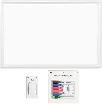 Photo 1 of Bundle of U Brands Magnetic Dry Erase Board, 20 x 30 Inches, White Wood Frame (2071U00-01) + U Brands Magnetic Dry Erase Board Eraser, Felt Bottom Surface, 4.5 x 2.25 x 1 Inches - 581U04-16 + U Brand