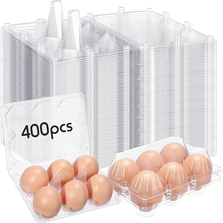 Photo 1 of 400 Pack Plastic Egg Carton Clear Chicken Egg Cartons Bulk Empty Half Dozen Egg Cartons Reusable Holder Container Holds up to 6 Eggs for Family Pasture Farm Market Display, 2x3 Grids, Medium