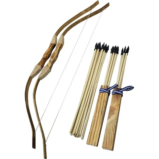 Photo 1 of Adventure Awaits - 2-Pack Handmade Wooden Bow and Arrow Set - 20 Wood Arrows and 2 Quivers - for Outdoor Play