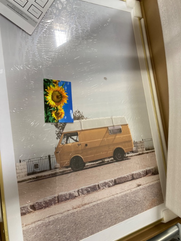 Photo 2 of 27x40 Metal Picture Frame with 24x36 Mat, Brushed Aluminum Finish, Tempered Glass Front, and Attached Hanging Hardware - Versatile Wall Display Frames for Vertical or Horizontal Orientation(Gold, Pack of 1) Gold 27x40