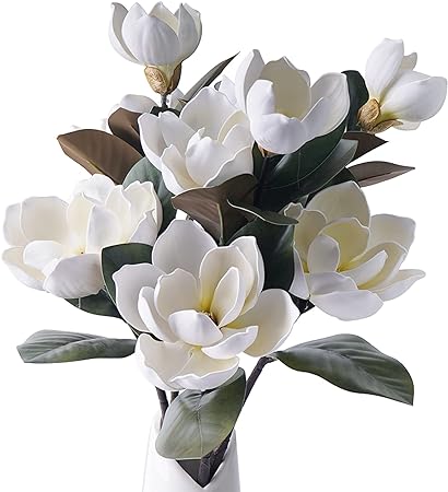 Photo 1 of 3Pcs Artificial Magnolia Flowers, 29.5" Long White Magnolia Stem Flower, Faux Wedding Flower Bouquet Vase Floral Arrangement for Table Centerpiece Wedding Holidays Party Home Decor