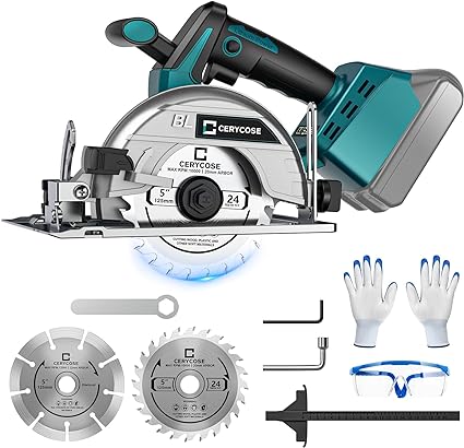 Photo 1 of 5'' Cordless Circular Saw for Makita 18V Battery, Brushless, 6000 RPM, Max Cutting Depth 1-1/8" 45 °Bevel 1-11/16" (90 °), 2 Saw Blades for Wood, Plastic, Soft Metal, Tile Cuts (NO Battery Included