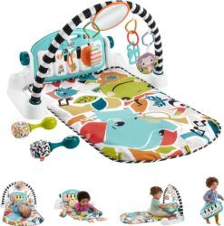 Photo 1 of Fisher-Price Baby Gift Set Glow and Grow Kick & Play Piano Gym Baby Playmat & Musical Toy with Smart Stages Learning Content, Plus 2 Maracas for Ages 0+ Months, Blue
