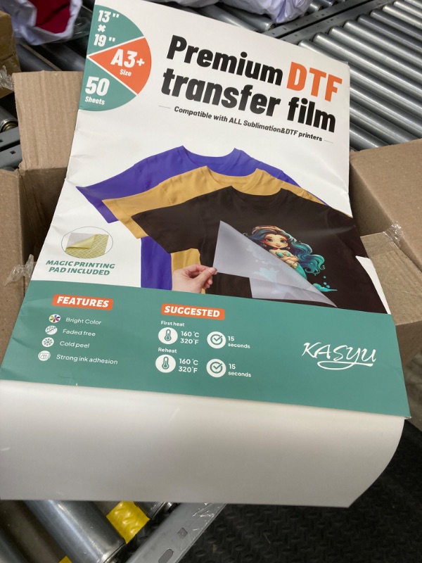 Photo 3 of KASYU DTF Transfer Film-A3(13 * 19) 50 Sheets Glossy Direct to Film for All DTF&DTG Printer, Pretreat Transparency Iron-on Transfer Paper & 1 Pcs Sticker for DTF Sublimation Inkjet Printer A3+(13"x19") -50 Sheets