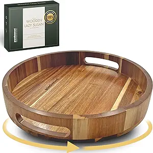 Photo 1 of 12 Inch Lazy Susan Organizer 100% Acacia Wood - Large Lazy Susan Turntable Organizer for Cabinet, Dining Table, Bathroom, Pantry - Kitchen Cabinet Countertop Organizer - Spice Lazy Susan