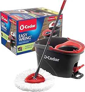 Photo 1 of O-Cedar EasyWring Microfiber Spin Mop, Bucket Floor Cleaning System, Red, Gray