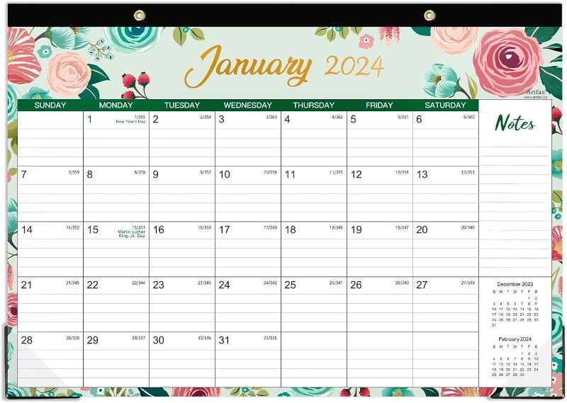 Photo 1 of 2024 Desk Calendar - Desk Calendar 2024 from Jan. 2024 - Dec. 2024, 16.8" x 12", 12 Monthly Desk/Wall Calendar, Desk Calendar with 2 Corner Protectors, Thick Paper, Large ruled Blocks - Floral