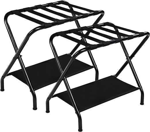 Photo 1 of ELYKEN Luggage Rack for Guest Room 2 Pack, Folding Suitcase Stand, Heavy Duty 110LBS Load Bearing Easily Assemble Luggage Holder, Black