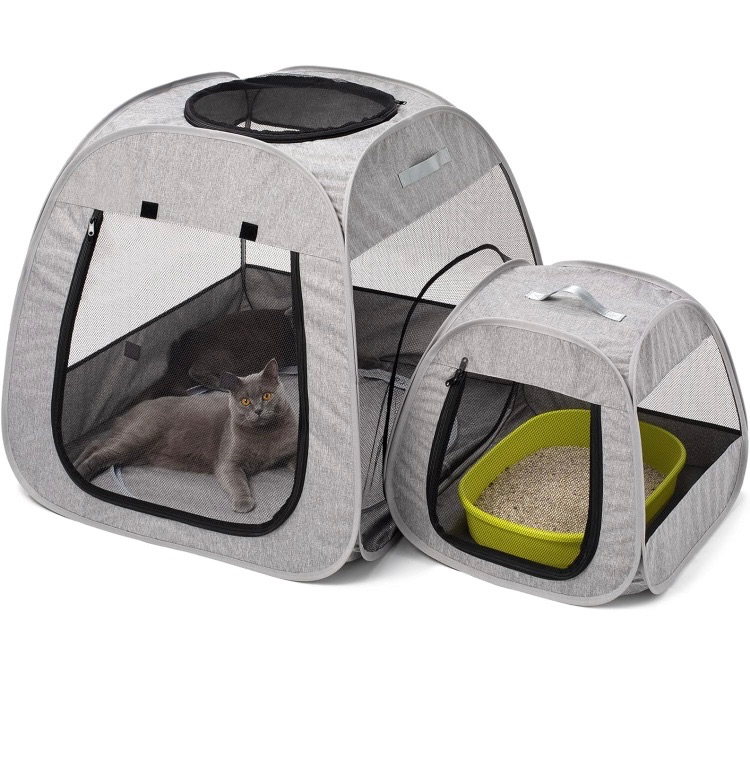 Photo 1 of Portable Cat Playpen, Trapezoidal Design for Better Standing, Foldable Pet Tent for Indoor and Outdoor Use of Kitten and Puppy, Dog Play Enclosure with Removable Bottom, Cat Houses & Condos