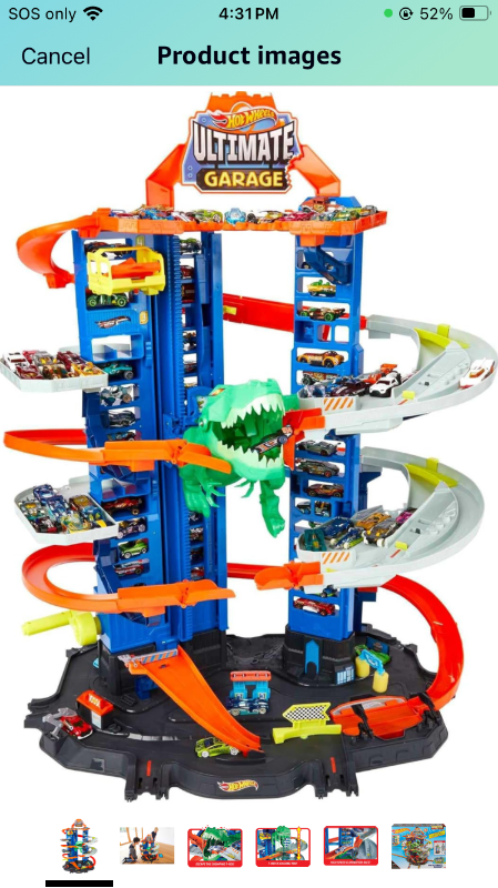 Photo 1 of Hot Wheels Toy Car Track Set City Ultimate Garage Moving T-Rex Dinosaur, 100+ 1:64 Scale Vehicle Storage, 3-ft Tall, 2 Toy Cars (Amazon Exclusive)