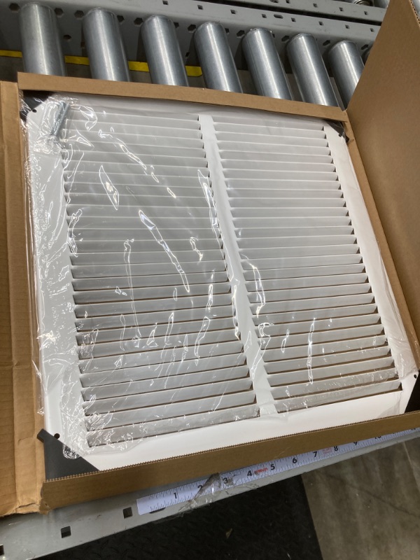 Photo 2 of 14"W x 14"H [Duct Opening Measurements] Steel Return Air Grille | Vent Cover Grill for Sidewall and Ceiling, White | Outer Dimensions: 15.75"W X 15.75"H for 14x14 Duct Opening Duct Opening Size: 14"x14"