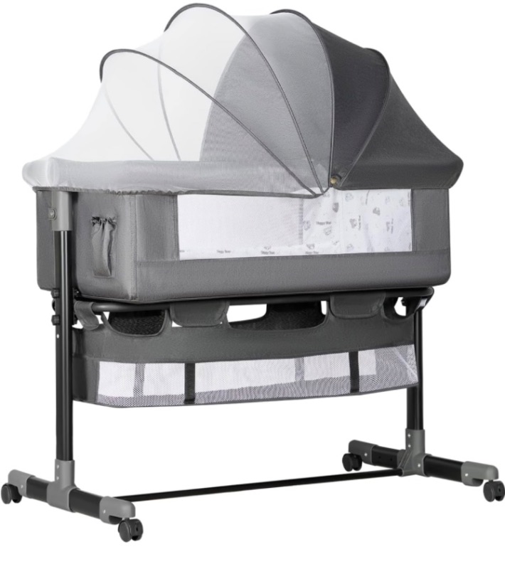 Photo 1 of Baby Bassinet, Baby Basinet Bedside Sleeper, Easy to Fold Portable Crib Side Bassinet 2023new Style Girl/boy bassinets (Dark Gray)