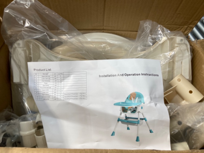 Photo 2 of High Chairs for Babies and Toddlers, Baby High Chair with Adjustable Backrest/Dinner Plate, Foldable High Chair with 4 Wheels, Toddler High Chair with Double Removable Tray, Bearing 50KG (Off White)