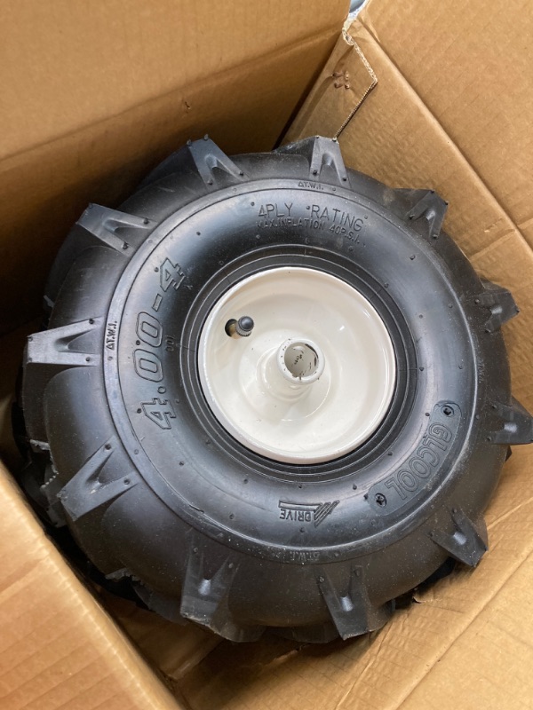 Photo 1 of GICOOL 11x4.00-4" Tiller Tire and Wheel, 3/4" Axle Size, 3-1/8" Centered Hub, Compatible with Craftsman & Troy-Bilt Tiller Replacement