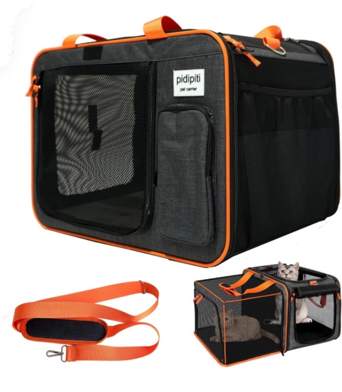 Photo 1 of 20 x 14 x 14 inches Expandable pet Carrier for 1 Large cat Under 25 lbs,2 Medium Cats/Rabbits 20 lbs+, 1 Small Dog Under 15 lbs,cat Crate/Bag for Short Trip/Long Distance car Travel