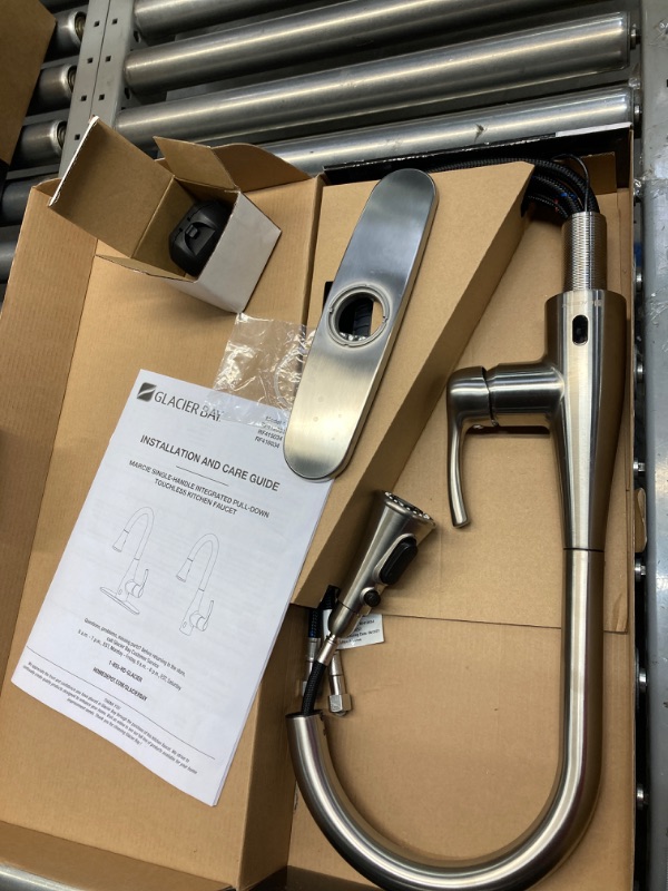 Photo 1 of Glacier Bay Marcie Single-Handle Integrated Pull Down Touchless Kitchen Faucet in Stainless Steel, Brushed Nickel Finish