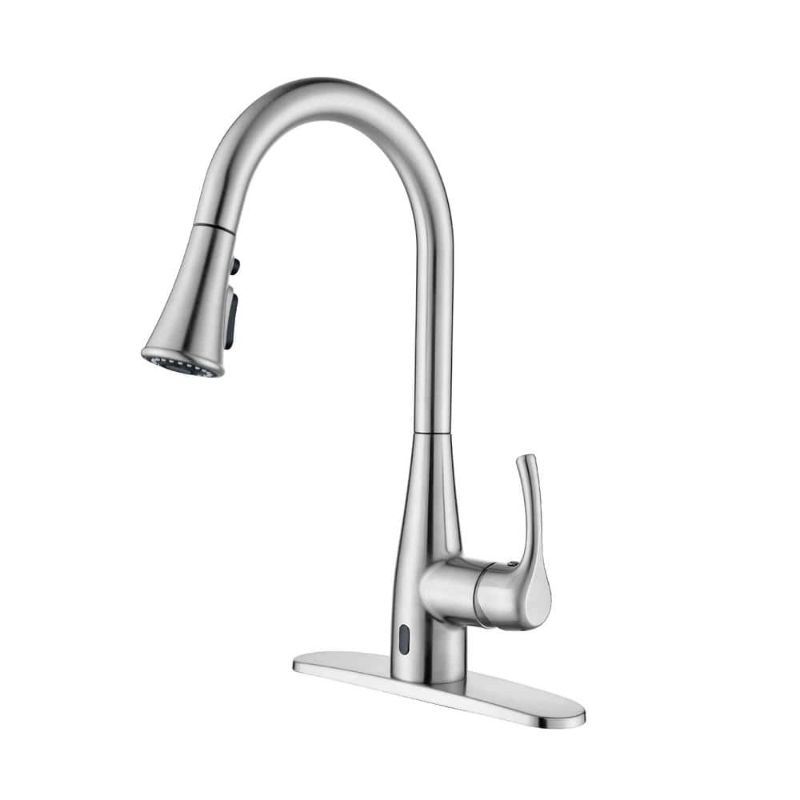 Photo 1 of Glacier Bay Marcie Single-Handle Integrated Pull Down Touchless Kitchen Faucet in Stainless Steel, Brushed Nickel Finish