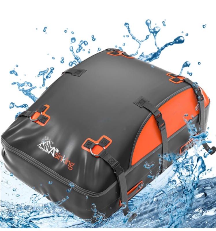 Photo 1 of Car Rooftop Cargo Carrier Bag, 15 Cubic Feet 100% Waterproof Heavy Duty 840D Car Roof Bag for All Vehicle with/Without Racks - Anti-Slip Mat, 6 Door Hooks, Storage Bag, 2 Extra Straps, Luggage Lock Black Roof 15 Cubic Feet